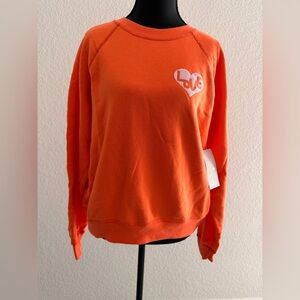 Spiritual Gangster Cotton Orange “Love” Sweatshirt | Graphic Athleisure Pullover